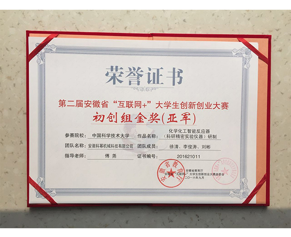 2016安徽省第二届互联网+奖状